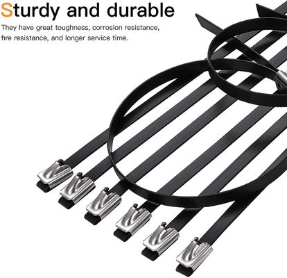 Solar Zip Cable Tie PVC Coated Stainless Steel 5.6mm Width Black Metal Cable Ties